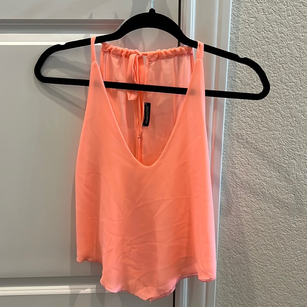 Coral cropped sheer tank top